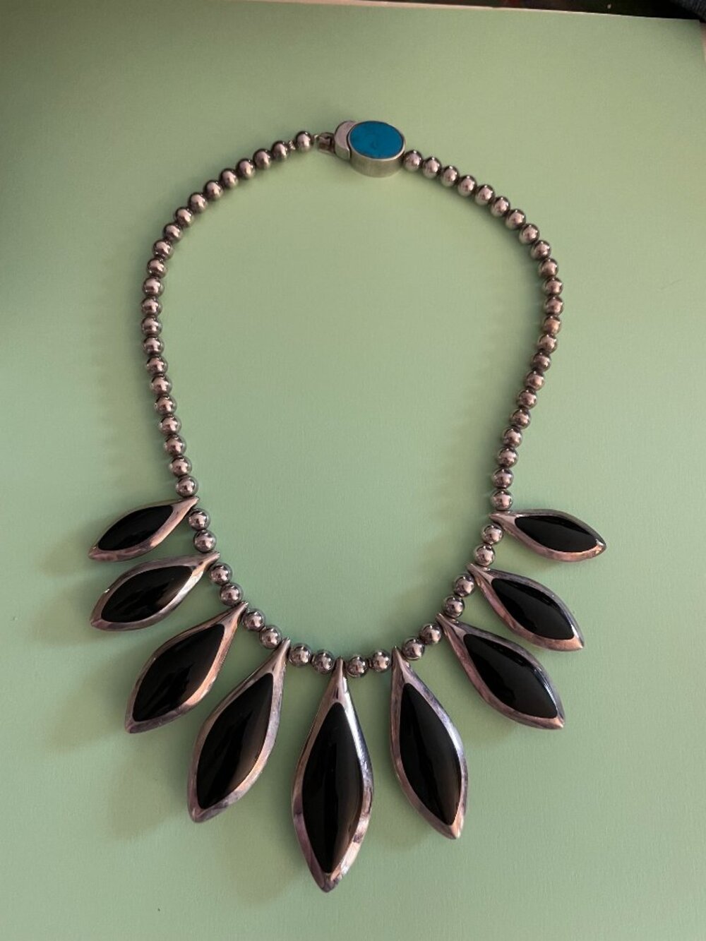 Vintage Taxco Sterling Silver Necklace 16" Reversible Onyx 111 grams 950 Mexico - Picture 8 of 16